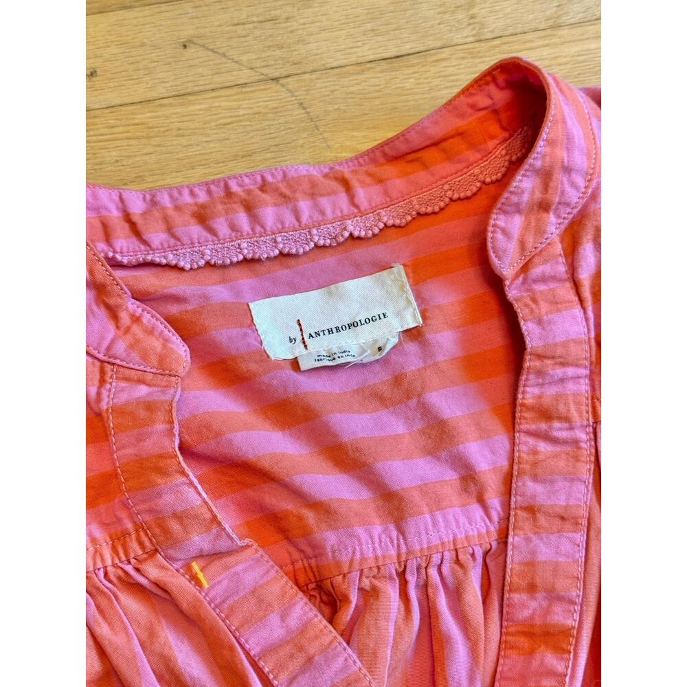 Anthropologie Darcey Striped Popover Swing Top Pink and Orange Cotton Women's S - Picture 8 of 14